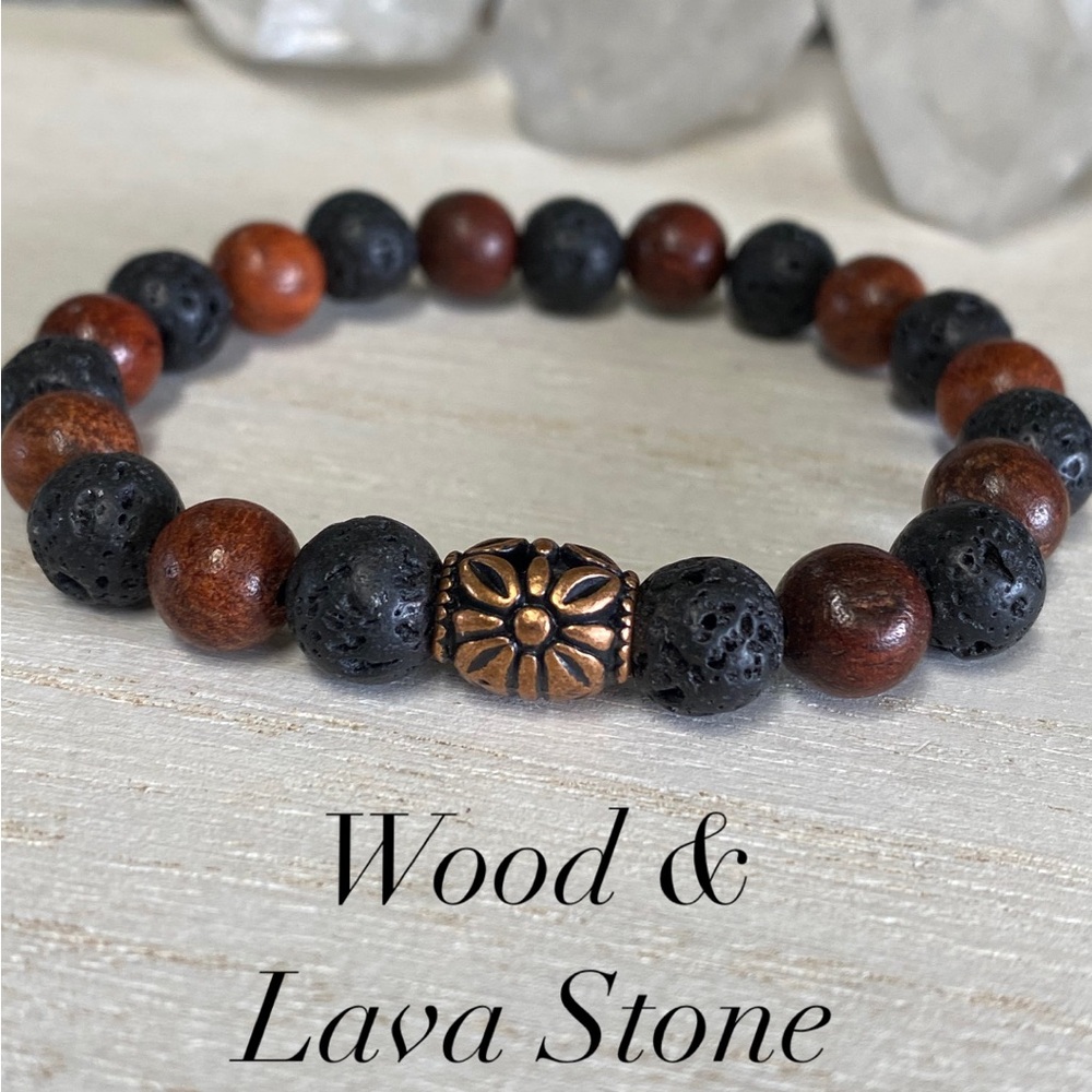 2/$30 - Wood & Lava Stone Bracelet - Unisex- 8mm